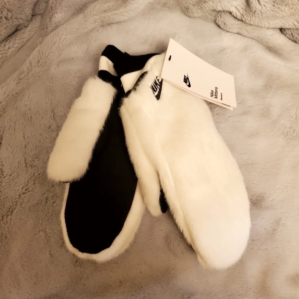 Nike White Faux Fur Mittens Size XS-S